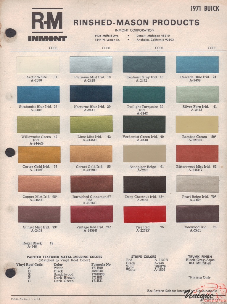 1971 Buick Paint Charts RM 1